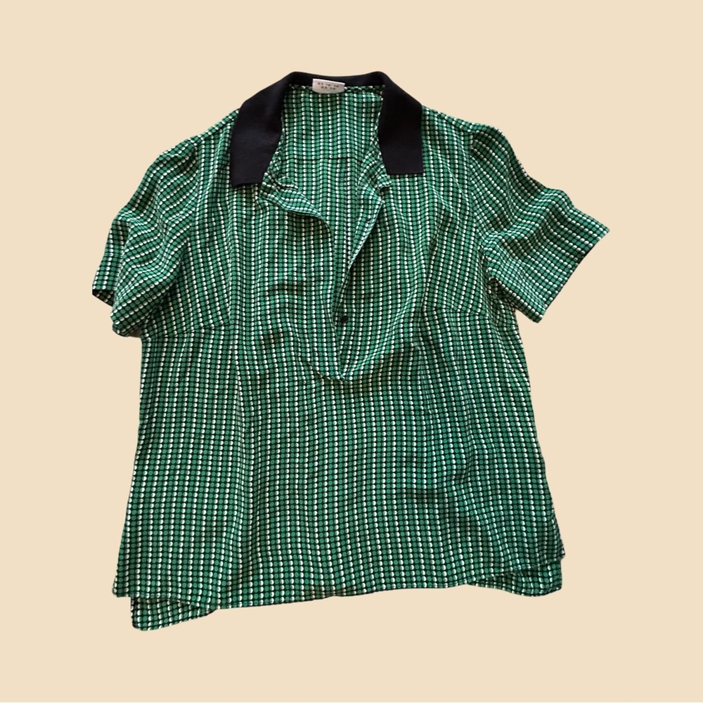 Akris Punto Green Boxy Blouse with Notched Collar